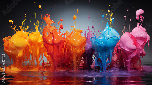 An illustration using several colors and brushes on a white background.