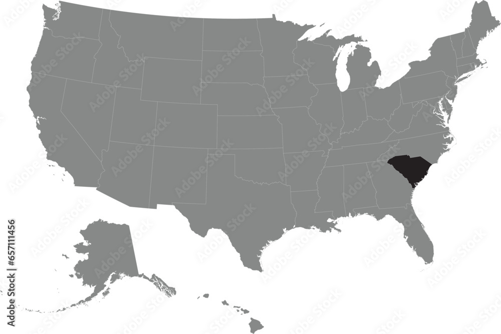 Black CMYK federal map of SOUTH CAROLINA inside detailed gray blank ...
