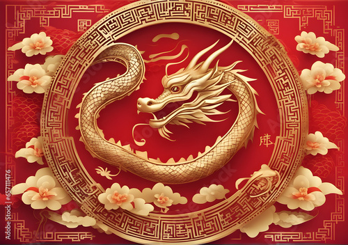 Chinese new year 2024 year of the dragon , Chinese zodiac symbol, Lunar new year concept. Generative Ai © DAR
