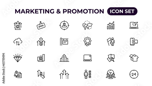 Marketing and promotion linear icons collection.Set of thin line web icon set, simple outline icons collection, Pixel Perfect icons, Simple vector illustration.