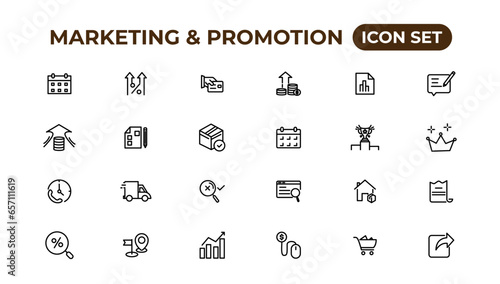 Marketing and promotion linear icons collection.Set of thin line web icon set, simple outline icons collection, Pixel Perfect icons, Simple vector illustration.