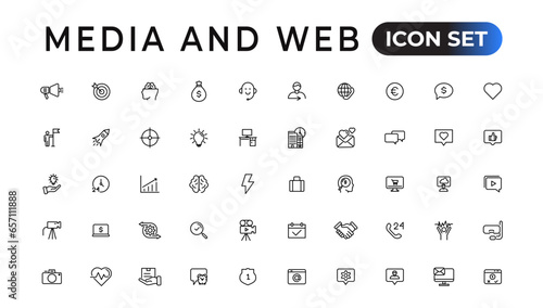 Media and Web icons in line style. Data analytics,Digitalmarketing, Management, Message, Phone. Vector illustration.