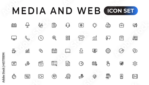 Media and Web icons in line style. Data analytics,Digitalmarketing, Management, Message, Phone. Vector illustration.