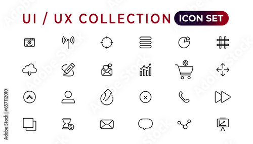 Mega set of ui ux icon set, user interface iconset collection.Set of thin line web icon set, simple outline icons collection, Pixel Perfect icons, Simple vector illustration.