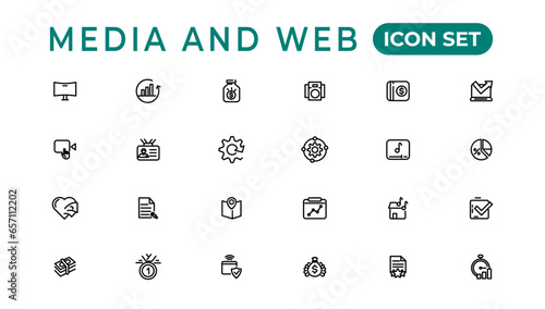 Media and Web icons in line style.Data analytics,Digitalmarketing, Management, Message, Phone. Vector illustration.