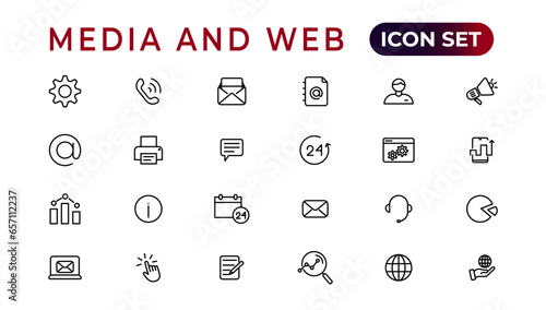 Media and Web icons in line style.Data analytics,Digitalmarketing, Management, Message, Phone. Vector illustration.