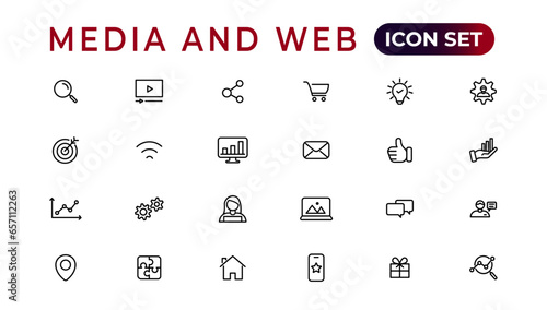 Media and Web icons in line style.Data analytics,Digitalmarketing, Management, Message, Phone. Vector illustration.