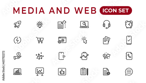 Media and Web icons in line style.Data analytics,Digitalmarketing, Management, Message, Phone. Vector illustration.
