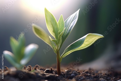 A small plant emerging from the soil, showing the beginning of growth. This image can be used to symbolize new beginnings and growth in various contexts. © Fotograf