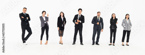 Full body portrait of many business people on white background wearing formal business suit in studio collection . Jivy