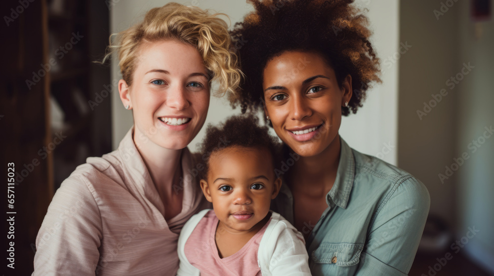 Portait of happy Lesbian couple with their kid Portait of happy Lesbian couple with their kid