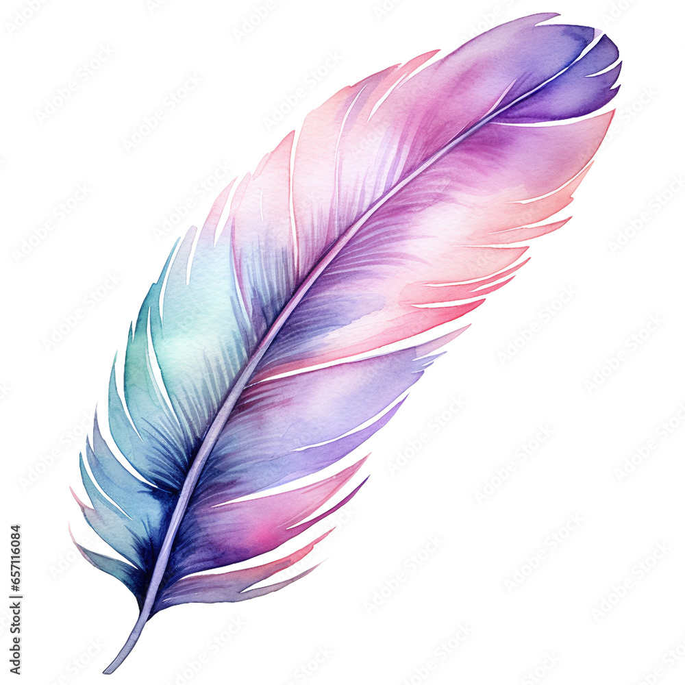 Beautiful watercolor bird feather. AI Generative Beautiful watercolor bird feather. AI Generative