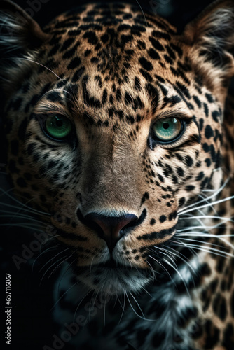 An impressive portrait of a leopard with piercing blue eyes, a symbol of strength, power, and elegance. AI Generative