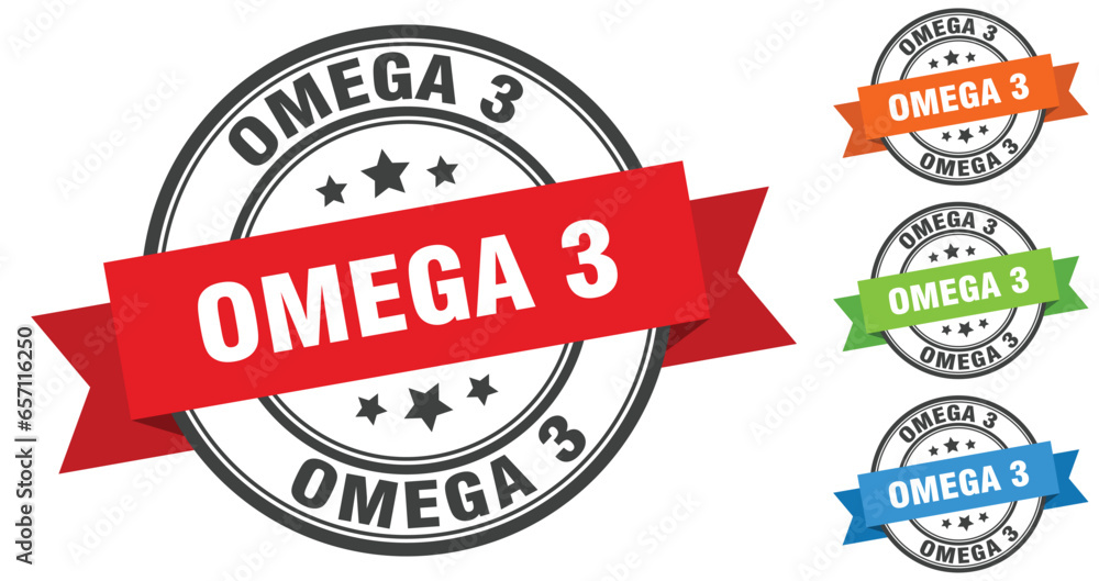 omega 3 stamp. round band sign set. label
