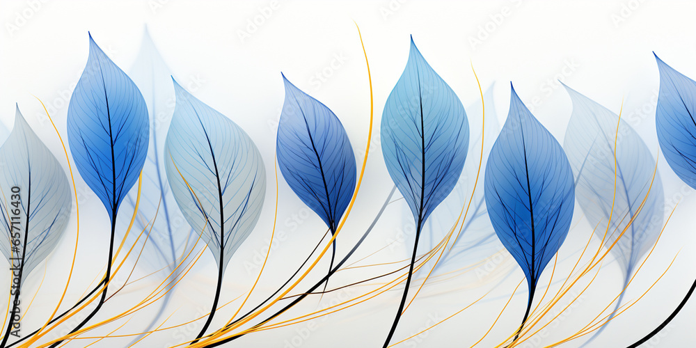 Fototapeta premium golden and blue tree leaves on white background