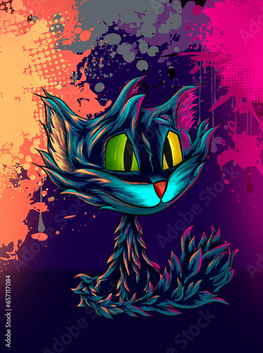Ilustração de um gatinho vesgo, muito Colorido  com cores fortes  photo