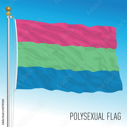 Polysexual movement waving flag, international symbol, vector illustration