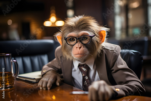 Monkey with glasses in business clothing. 