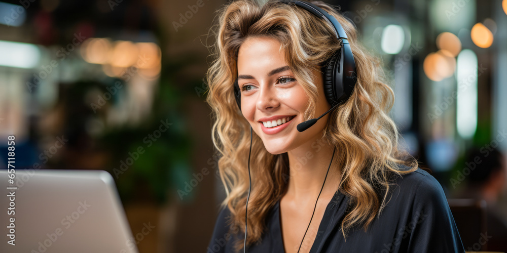 Professional Customer Service Representative in Mid-Interaction with Client - obrazy, fototapety, plakaty 