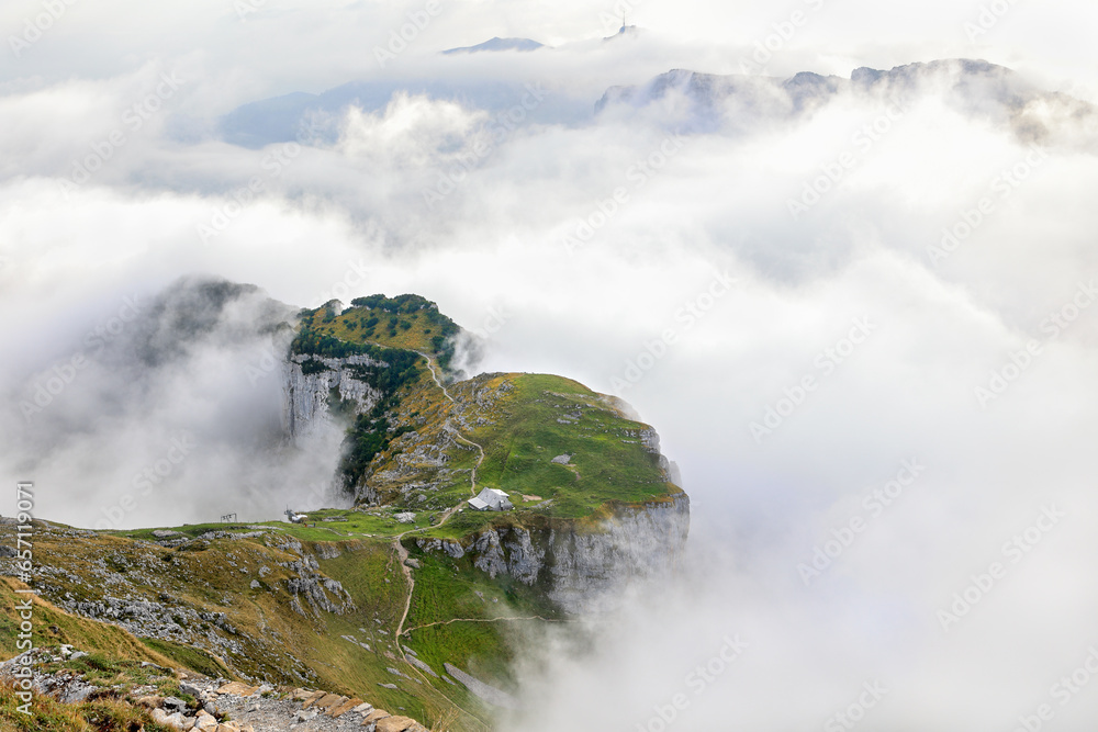The plateau of Chlus with hiking paths at the Schaefler in Alpstein ...
