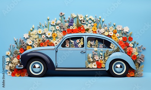 an illustration of a car with flowers in it is on, Generative Ai