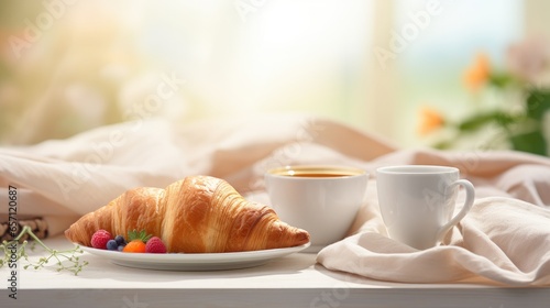 continental breakfast, croissant with coffee, ai generated