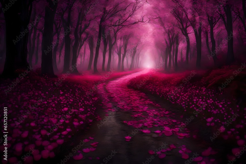 Obraz premium Enchanting Evening Landscape in a Misty Forest
