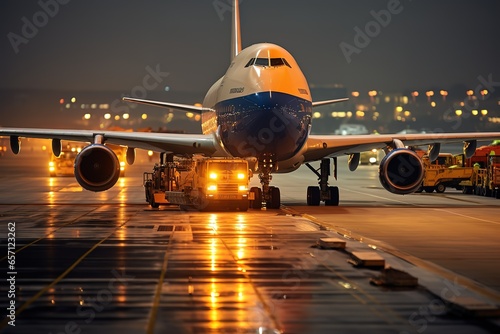 Plane with cargo packages on runway.