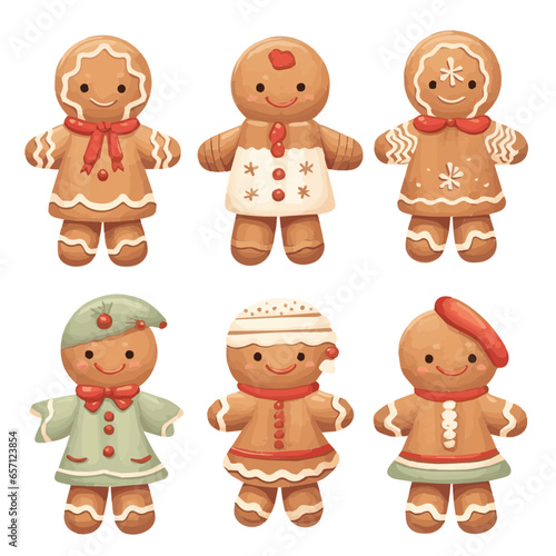 Watercolor Christmas gingerbread man set vectors
