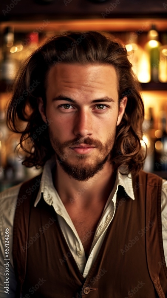 Serious man standing in front of a bar Serious man standing in front of a bar