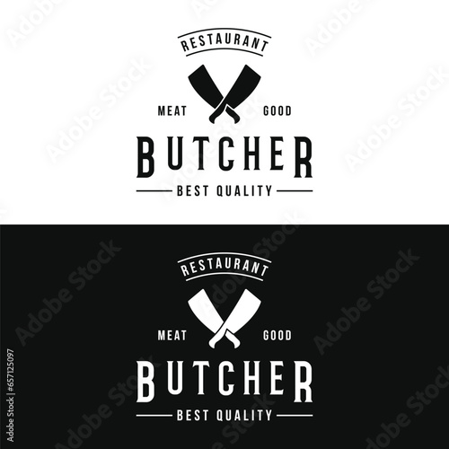 Vintage butcher template logo with knife, fresh beef. Logo for business, butcher shop, restaurant, badge and label.
