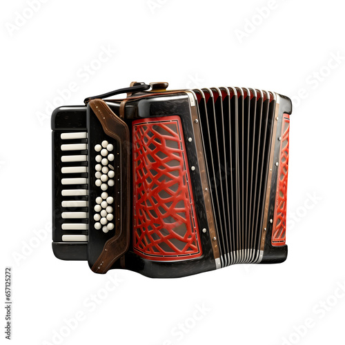 Red Accordion musical instrument isolated on transparent background, AI