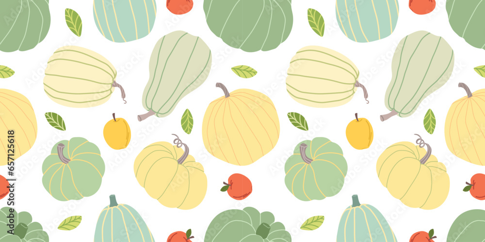 Pumpkin harvesting seamless pattern. Colorful harvest illustration. Used for paper, cover, gift wrap, fabric. Vector illustration. Autumn seamless patterns. Pumpkin harvesting seamless pattern. Colorful harvest illustration. Used for paper, cover, gift wrap, fabric. Vector illustration. Autumn seamless patterns.
