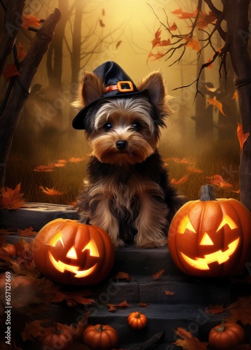 The Yorkshire dog in theme Halloween 