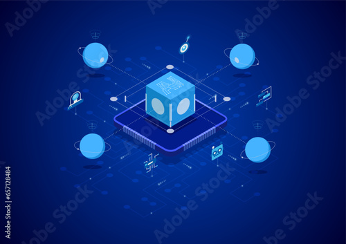 Artificial Intelligence in a Digital World: Futuristic Background with Connectivity. Background for Modern Concepts. vector, illustration