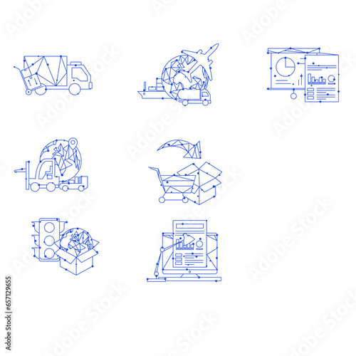 Transport logistics - green and black isometric line illustration. Fast delivery concept. Delivery planning by different methods. Airplane, truck, map, cargo, delivery time, parcel. Worldwide shipping