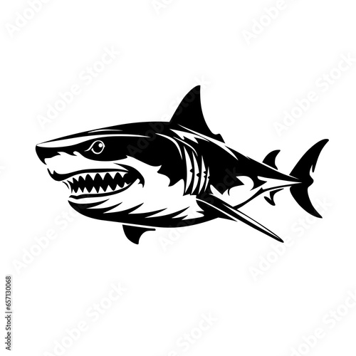 Black and white shark illustration design with white background