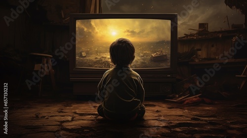 A child looking at the TV screen in the house