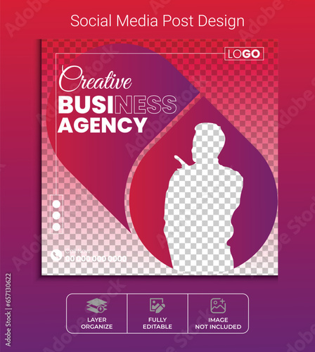 Creative modern social media poster design for online business promotion. Professional business social media post design and marketing agency web banner vector template. photo