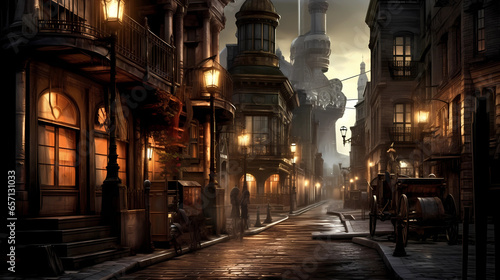 steampunk, steampunk city, urbanism, evening, mystery, mysticism, city, cyberpunk, desktop wallpaper