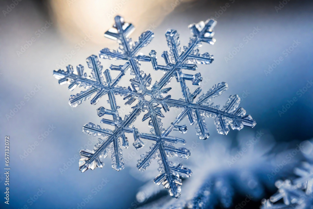 Big snowflake close-up, winter, snowdrifts and New Year's symbol Big snowflake close-up, winter, snowdrifts and New Year's symbol