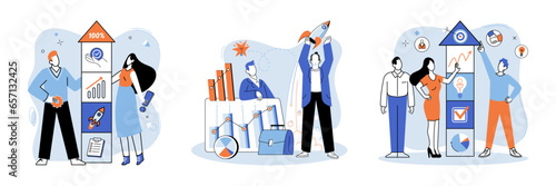 Successful project launch. Vector illustration. A project launch, decisive step towards new horizon A successful business, symphony of strategies harmoniously played out Project launch startup, brave
