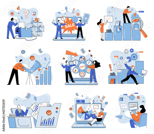 Promotion discount sale. Vector illustration. Forecast of future sales, beacon of light in foggy future of business Flash sale online, blitz of bargain hunting in virtual world Sales index, pulse