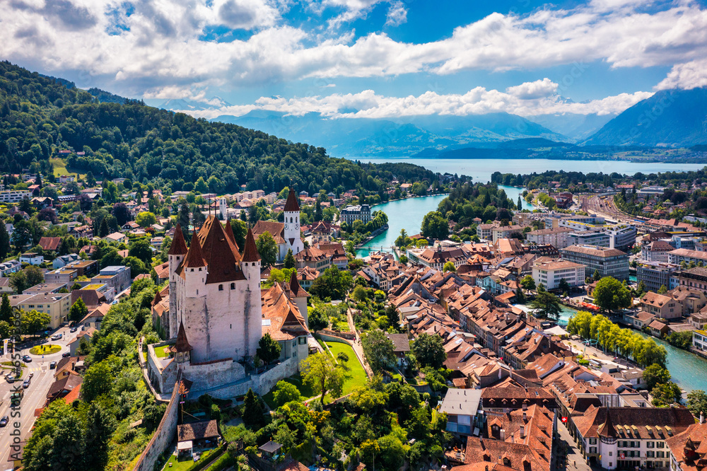 Panorama Of Thun City With Alps And Thunersee Lake Switzerland 