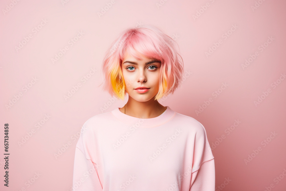 Vivid minimalistic picture on young woman looking friendly and inviting Vivid minimalistic picture on young woman looking friendly and inviting