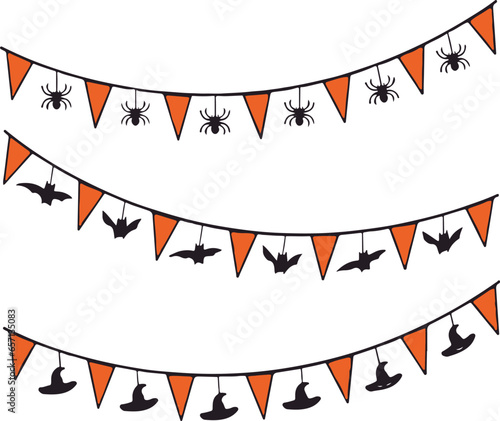 flag or hanging pennant of halloween tradition, diverse, happy Halloween, terror, dark, fear, suspense, haunted night and a lot of horror