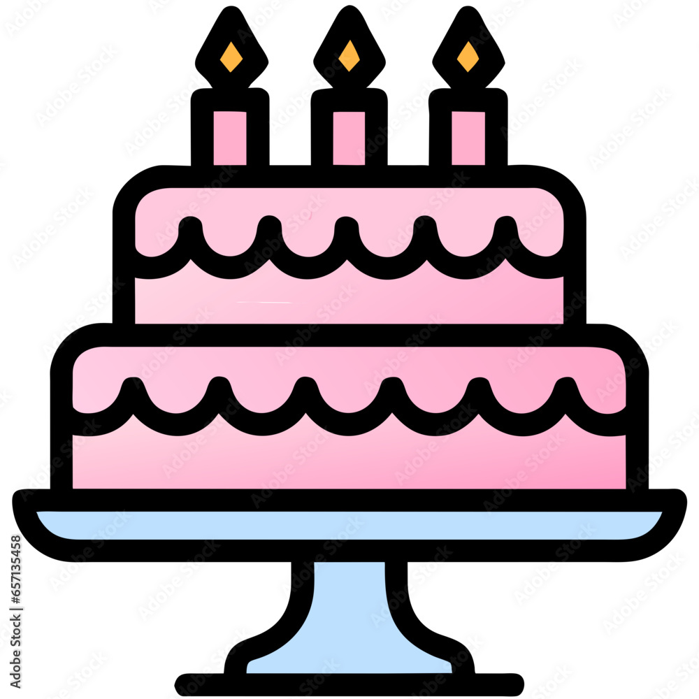 Cute Birthdays cake doodle icon cartoon style 