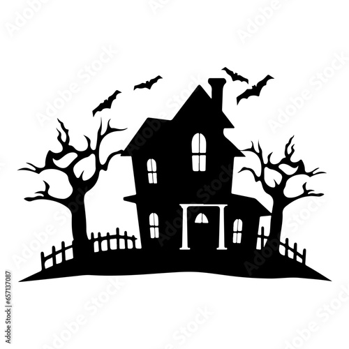 Haunted House silhouette, scary halloween house
