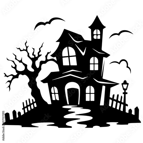 Haunted House silhouette, scary halloween house
