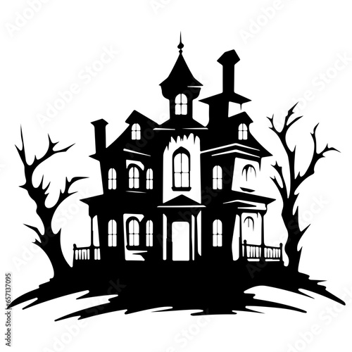 Haunted House silhouette, scary halloween house
